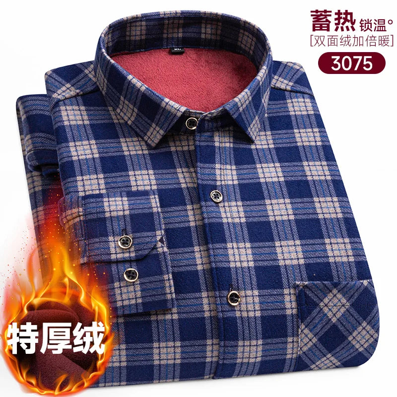 Men's long-sleeved shirt with fleece thickened warm autumn and winter plus size 8XL9XL slim casual plaid everything comfortable
