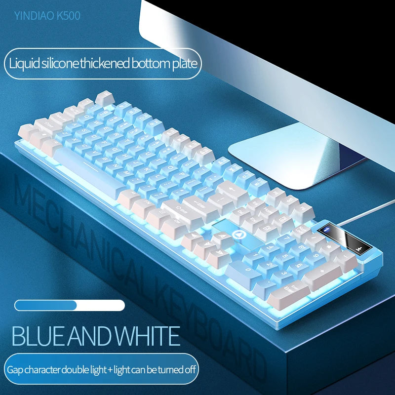 Blue and White Pairs Color Wired Full-Size Gaming Keyboard With Numpad – 104 Keys