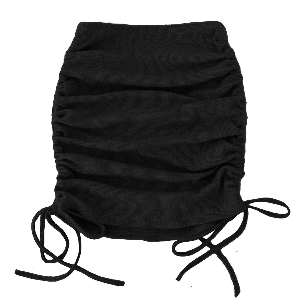 Woman Summer Mini Skirts Solid Color Cotton Folds Ladies Knitting Thread Side Draw String Elastic Sexy Skirts Womens WSL4321