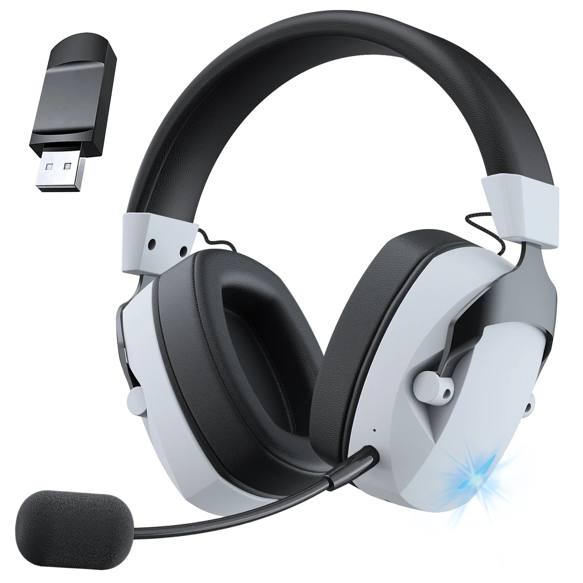 BlackWhite Color Wireless Gaming Headset With 3 Modes And Detachable Mic