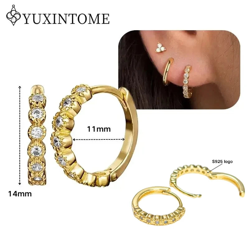 Women's 925 Sterling Silver Ear Needle Crystal Zircon Water Droplets Stud Hoop Gold Huggie Earrings Premium Luxury Party Jewelry