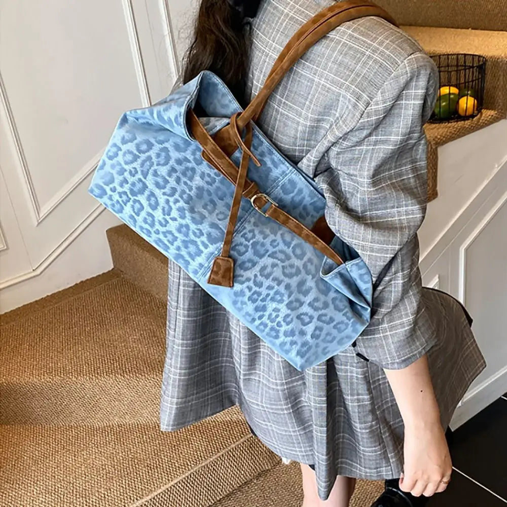 Trendy PU Leopard Print Tote Bag Large Capacity Casual Women's Shoulder Bag Versatile Underarm Bag Females Handbags Purses