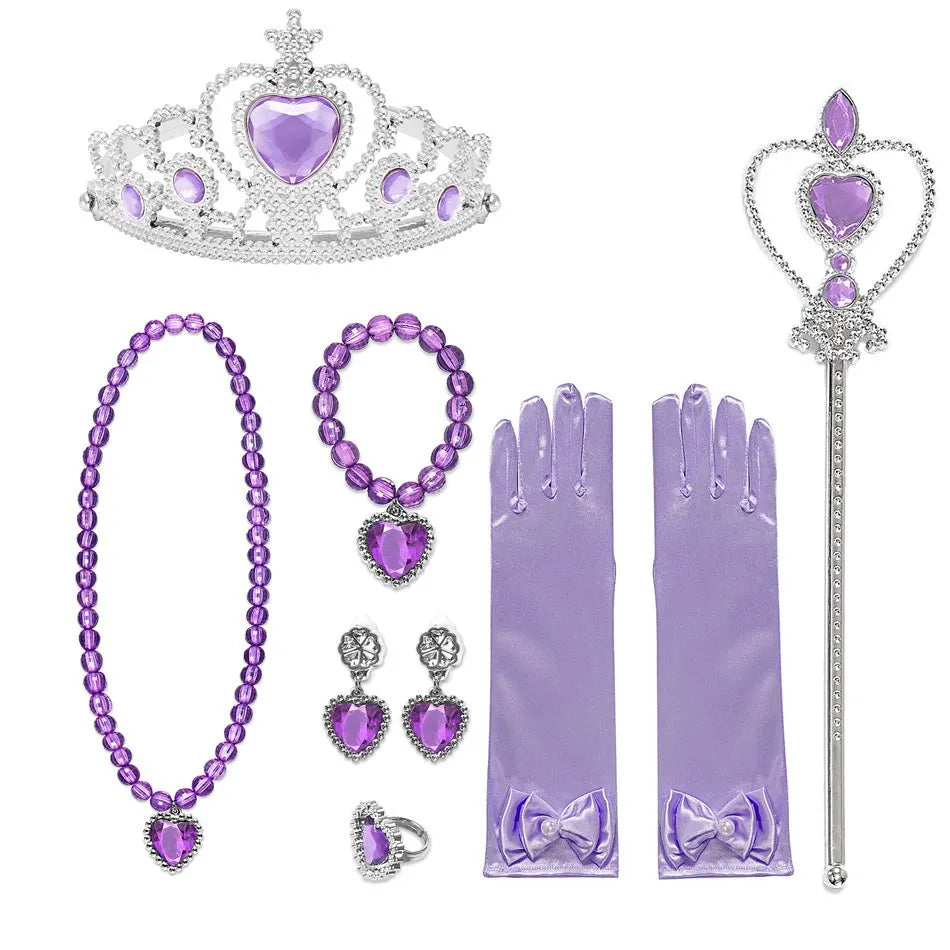 Girl Princess Costume Accessories Gloves Wand Crown Jewelry Set Princess Wig Braid Princess Dress Costume Cosplay Accessories