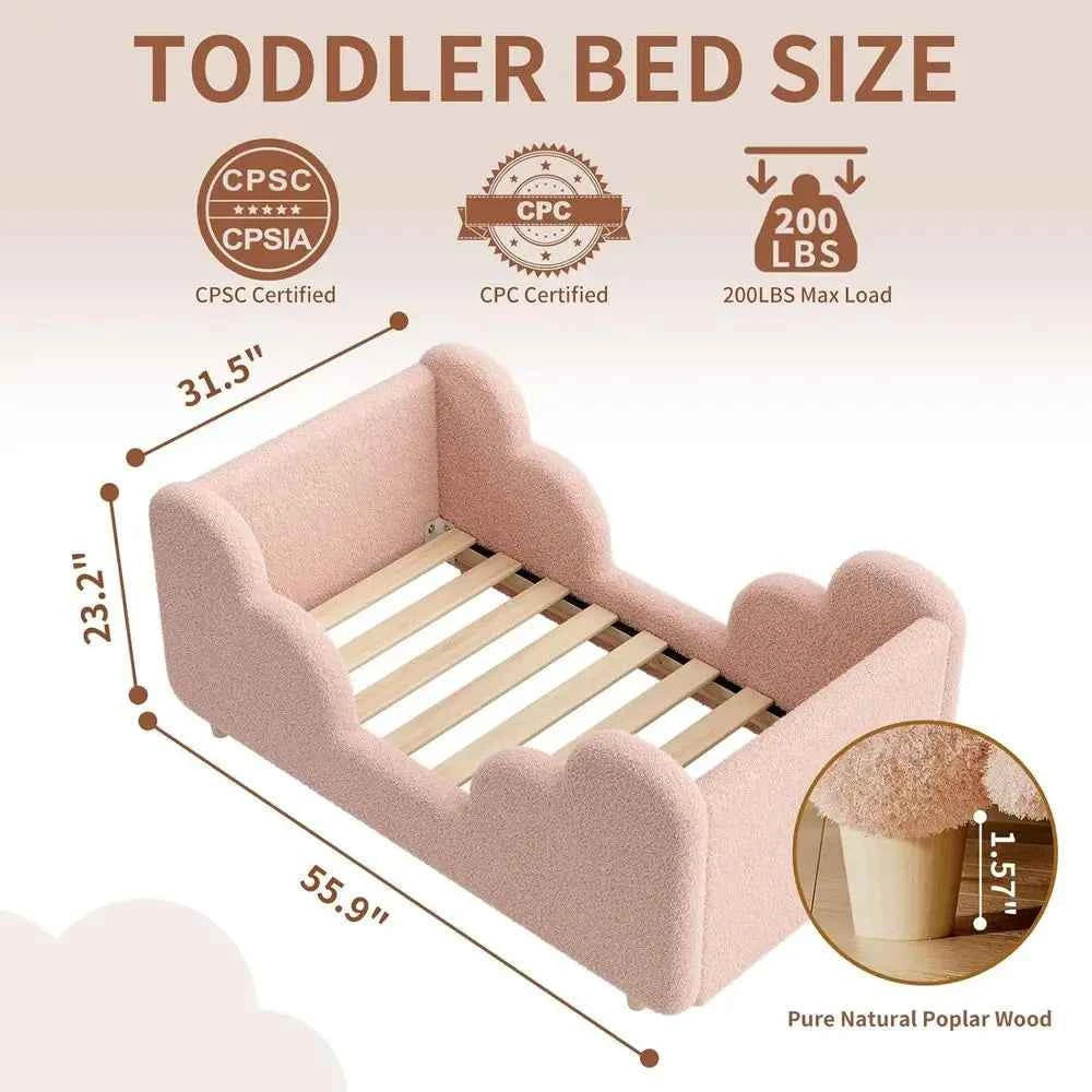 Toddler Bed for Girls & Boys, Upholstered Design, Suitable for Ages 3-7, Crib Size
