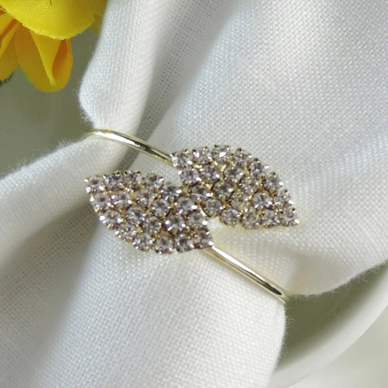 Napkin Ring, 12 Pcs Metal Napkin Rings Holder for Wedding Party Dinner Table Decoration (Leaf-Gold)