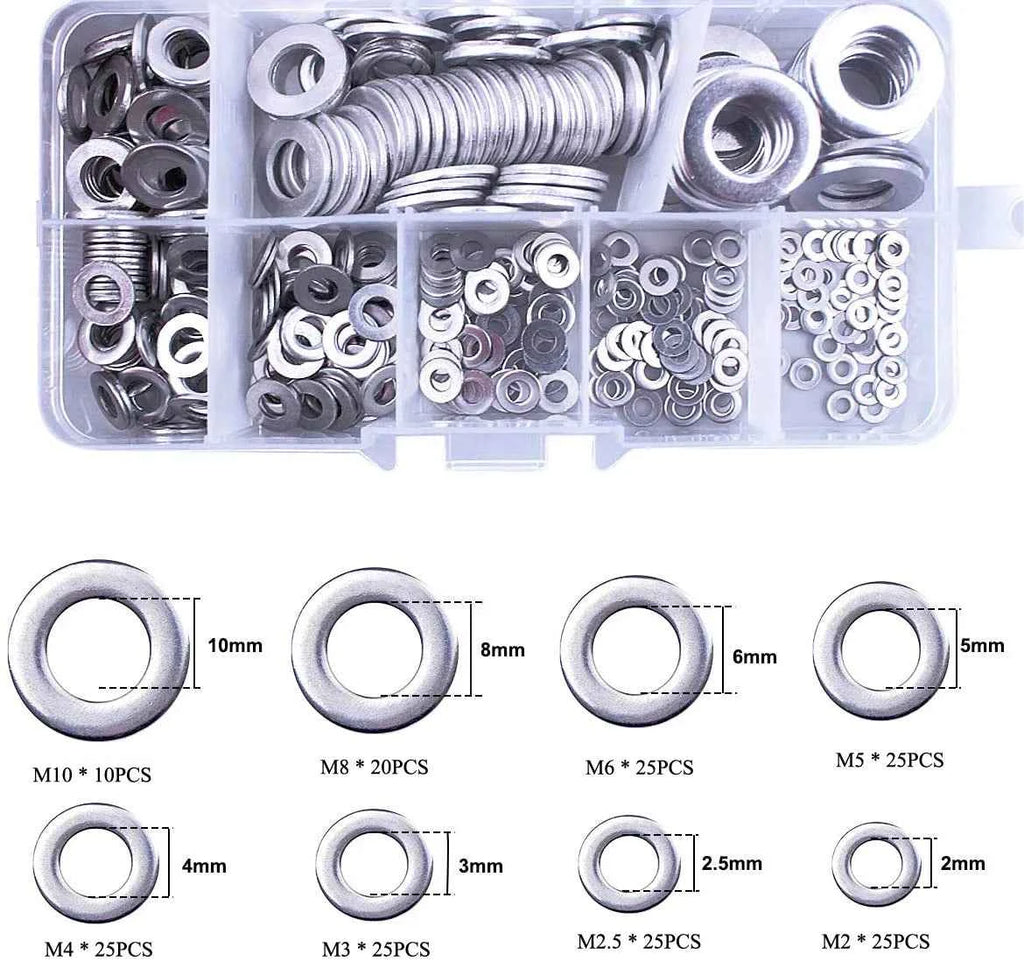 180pcs Stainless Steel Sealing Solid Gasket Washer M2 M2.5 M3 M4 M5 M6 M8 M10 Sump Plug Oil For General Repair Seal Ring Set