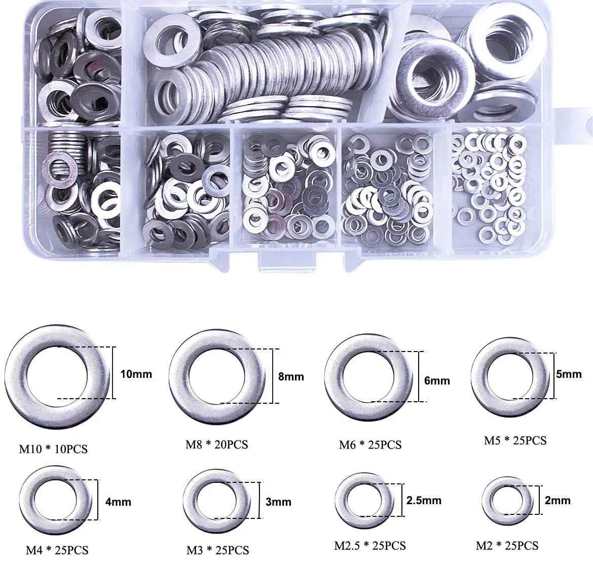180pcs Stainless Steel Sealing Solid Gasket Washer M2 M2.5 M3 M4 M5 M6 M8 M10 Sump Plug Oil For General Repair Seal Ring Set