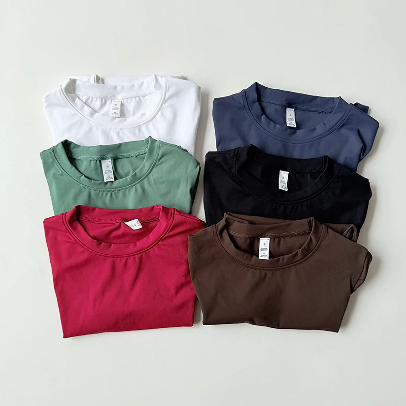 Women Solid Color Dry Fit Short Sleeve Crew Neck Athletic T-Shirt Fashion Casual Tee Suitable For Daily Running Workout Gym Top