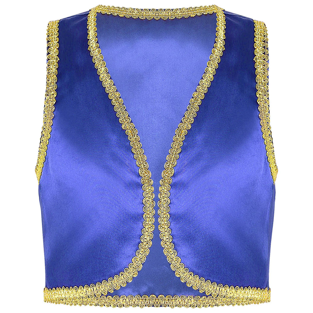 Children Boys Arabian Prince Costume Genies Vest Open Front Golden Genies Waistcoat for Party Halloween Cosplay Fancy Dress Up
