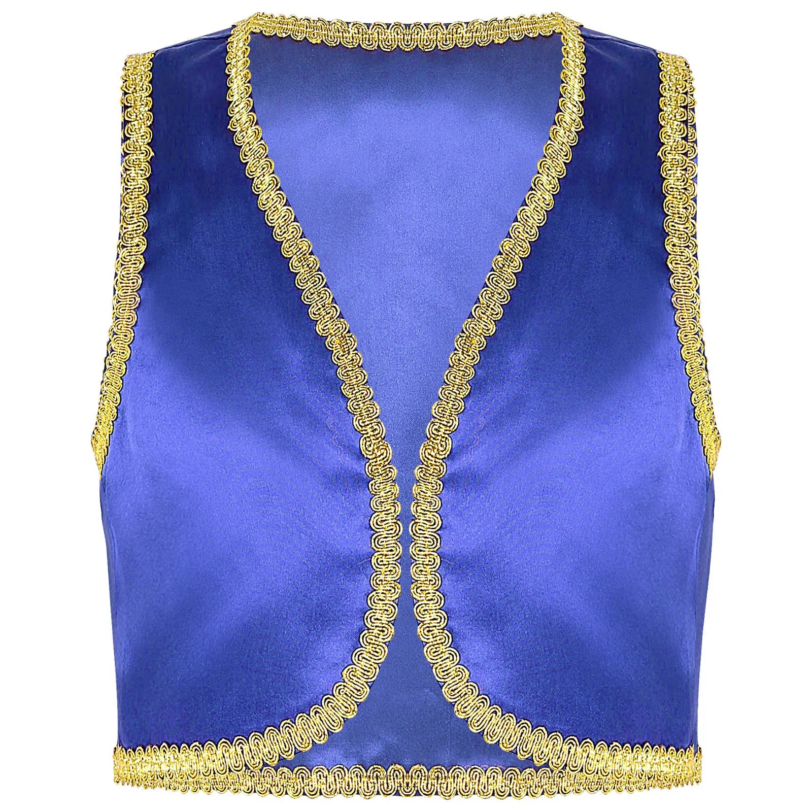 Children Boys Arabian Prince Costume Genies Vest Open Front Golden Genies Waistcoat for Party Halloween Cosplay Fancy Dress Up