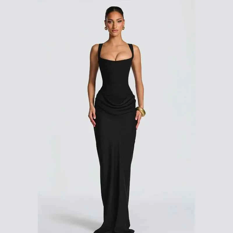 Yellow Strapless Pleated Dress Women Elegant Sexy Sleeveless Waist Cinching Split Maxi Gowns 2026 Lady New Evening Party Dresses