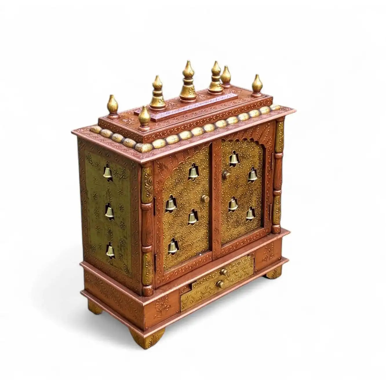 Antique Style Lightweight Durable Wooden Mandir Cabinet | Hand Painted Pooja Temple Home Decor Storage | Indian Religious Box