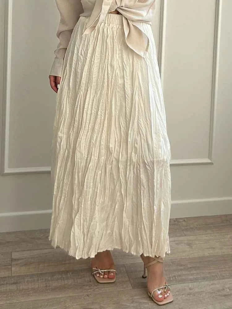 KarSaNy Long Pleated Skirts For Woman High Waist Large Hem White Skirt Summer Women's A Line Maxi Skirts For Women 2026 Long