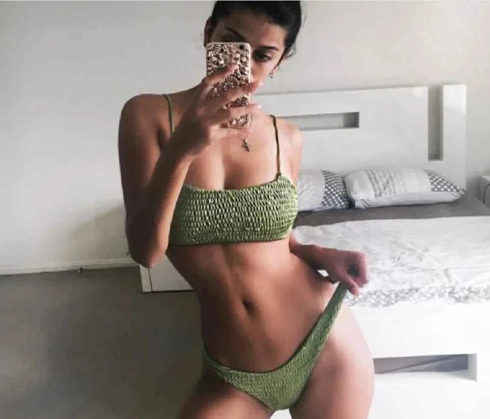 New Hot Sale Sexy Women Push-up Padded Bra Bikini Set Pleated Swimsuit Swimwear Swimming Beach Bathing Costume Bikini Set
