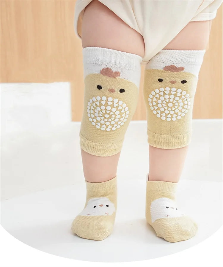 Kids Baby Anti-slip Cartoon Knee Pads Socks Sets Thin Cotton Mesh Crawling Knit Knee Pads Infant Toddler Floor Socks For 0-3 Yrs