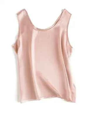 SuyaDream. Women Basic Cozy Tanks, 100%Real Silk, O neck Sleeveless Chic T Shirt, 2025 Solid Summer Vests, White, Pink, Beige