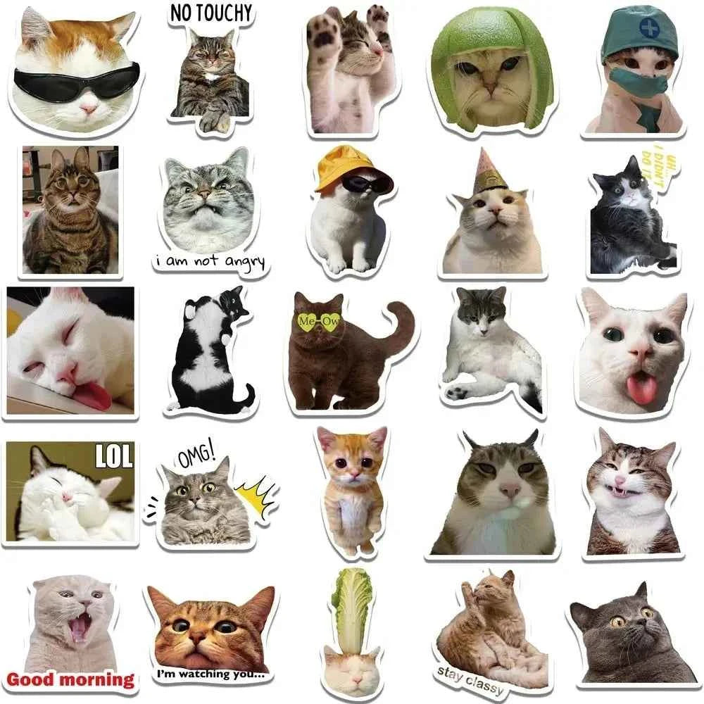 50Pcs Kawaii Funny Cat Stickers Pack Waterproof Laptop Phone Scrapbooking Motorcycle Car Korean Decal Sticker for Kids Toys