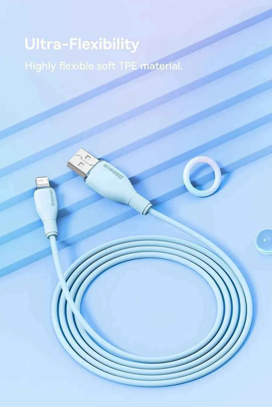 Baseus TPE 2.4A Fast Charging USB Cable for iPhone 14 13 Pro Max Xs Xr X 8 Plus Cable for iPhone iPad Air Mini 4 Charger Cable