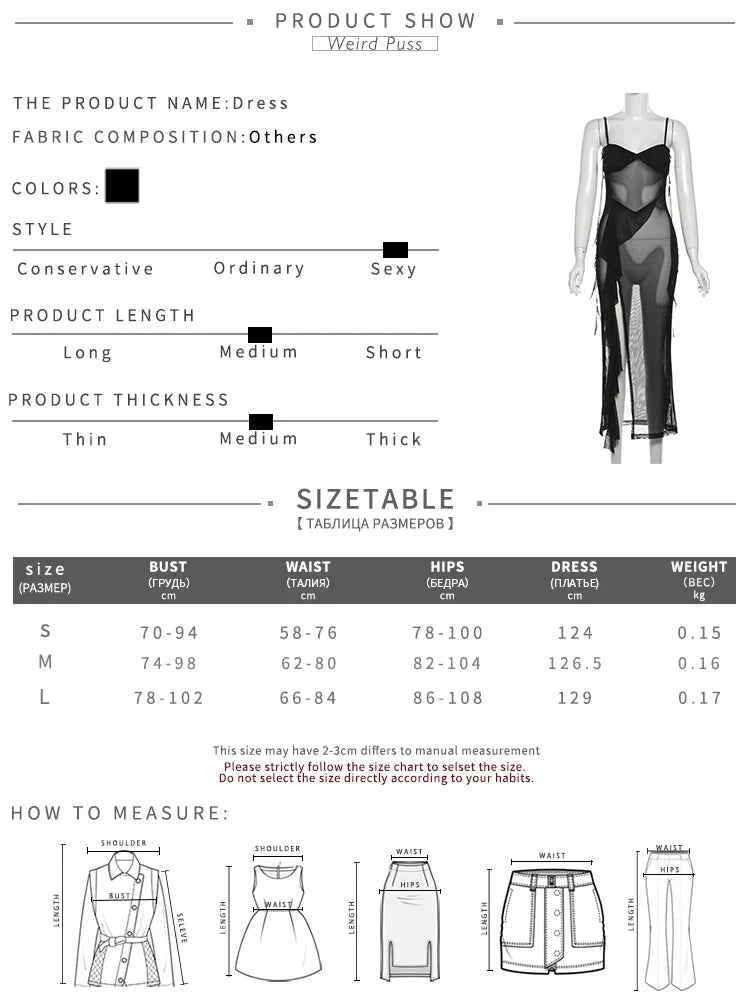 Weird Puss See Through Dress Woman Summer Sexy Spaghetti Straps Patchwork Irregular Tassel Splits Swimsuit Beach Skinny Vestidos
