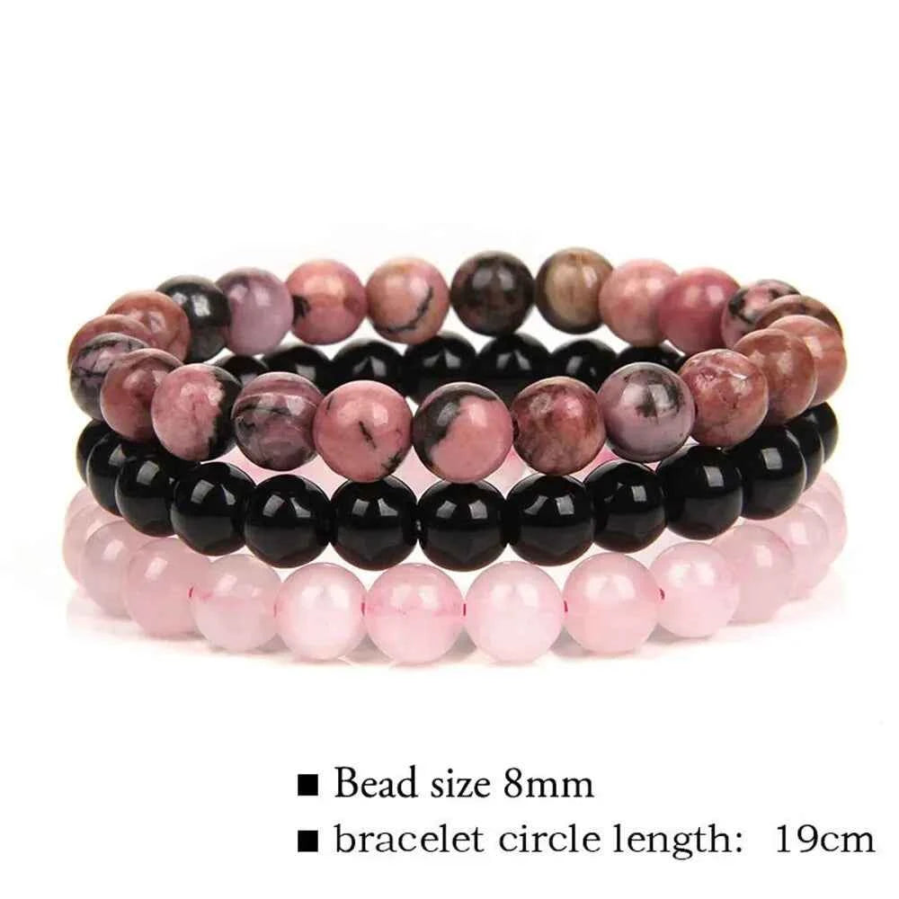 3Pcs/Set 8mm Natural Stone Bracelet Pink Zebra Jaspers Rhodonite Beads Bracelets For Women Men Jewelry Gift Healing Energy
