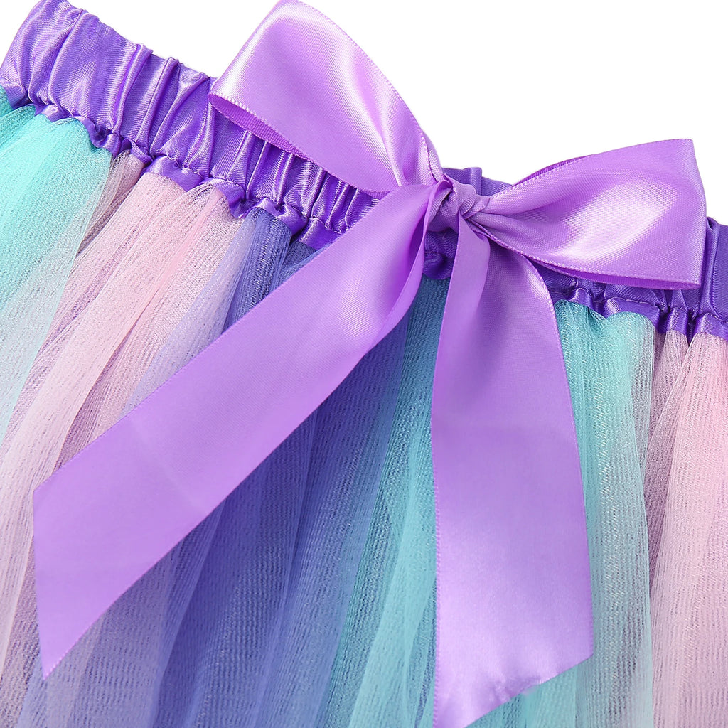 Mini skirt Party With Hairpin 2024 Tutu Skirt Baby Girl Skirts Princess Rainbow Tulle Skirts Girls Clothes Children Clothing