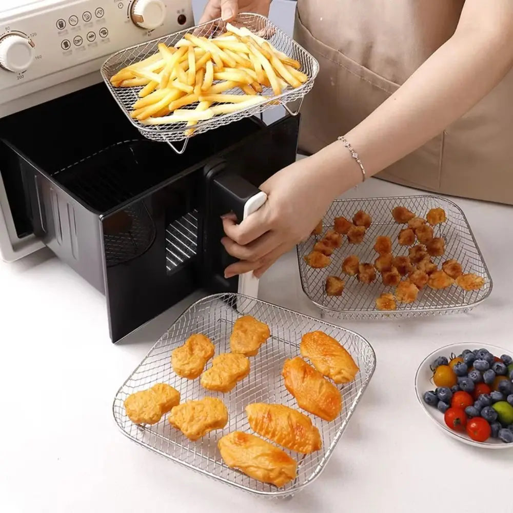 Durable Stackable Air Fryer Rack Non-Stick Stainless Steel Airfryer Tray Grill Basket Kitchen Gadgets