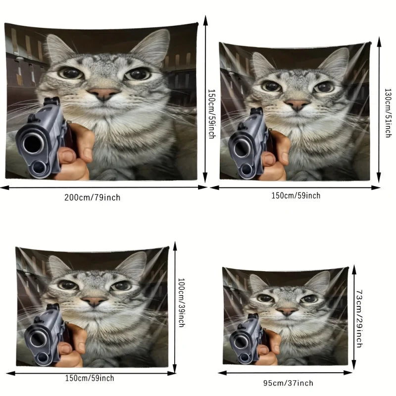 VIKAMA Whimsical Cat with Gun Wall Hanging Art Home Decor Tapestry Suitable for Living Room Bedroom Home Decor