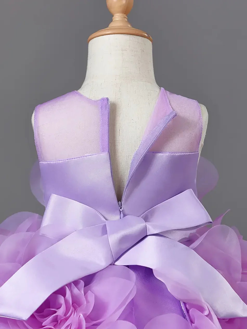 Girls Princess Dress Luxury Elegant Lilac Sleeveless Party Evening Dresses Kids Wedding Birthday Ball Gown For Girl Children