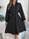 Autumn Winter Dresses for Women Casual Solid Color Button Tie Up Long sleeved Shirt Dress Blue  Green Black Red Woman Clothing