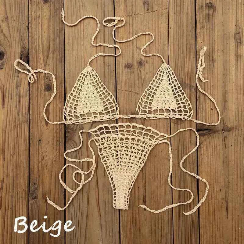 Handmade Crochet Mini Bikini Set Sexy Beach Micro-Swimsuit Sundress - Women's Swimwear