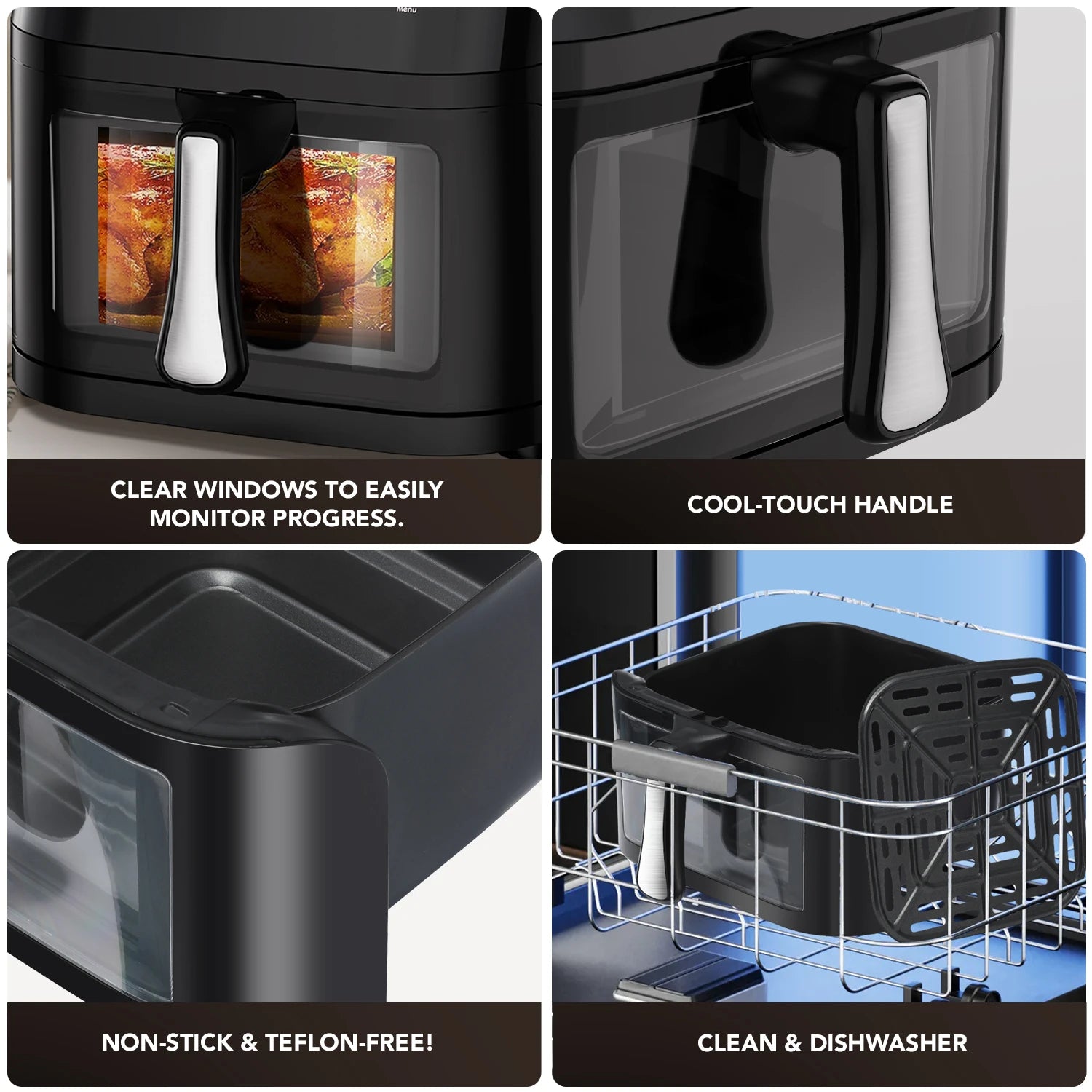 6L/10L Air Fryer, Healthy Cooker with Visual Cooking Window, Non-Stick Basket, 60-Minute Timer, Dishwasher Safe.