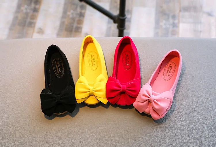 Baby Girls Shoes Princess Bow-knot Flock Fabric Spring Autumn Kids Flats Children Casual Loafers Candy Color Toddlers Shoes Soft