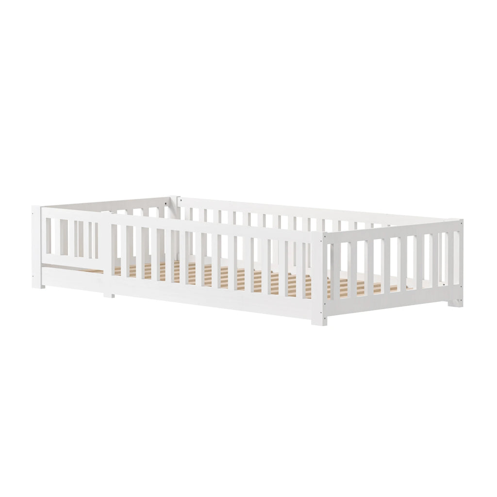RosahqndaKids Children's Bed Solid Montessori Wooden Floor Bed with Fall Protection - Safe Toddler Bed - Scandinavian Design