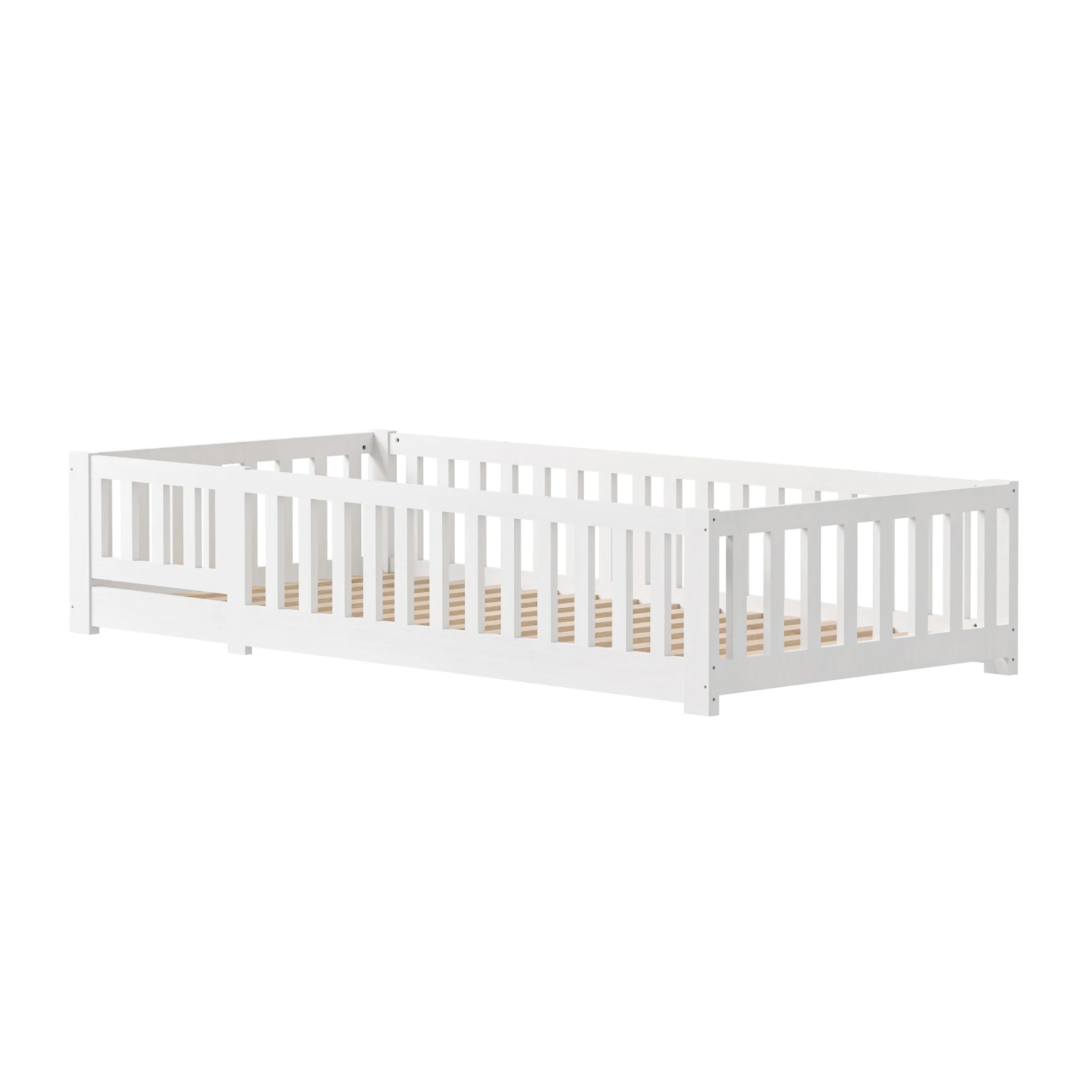 RosahqndaKids Children's Bed Solid Montessori Wooden Floor Bed with Fall Protection - Safe Toddler Bed - Scandinavian Design