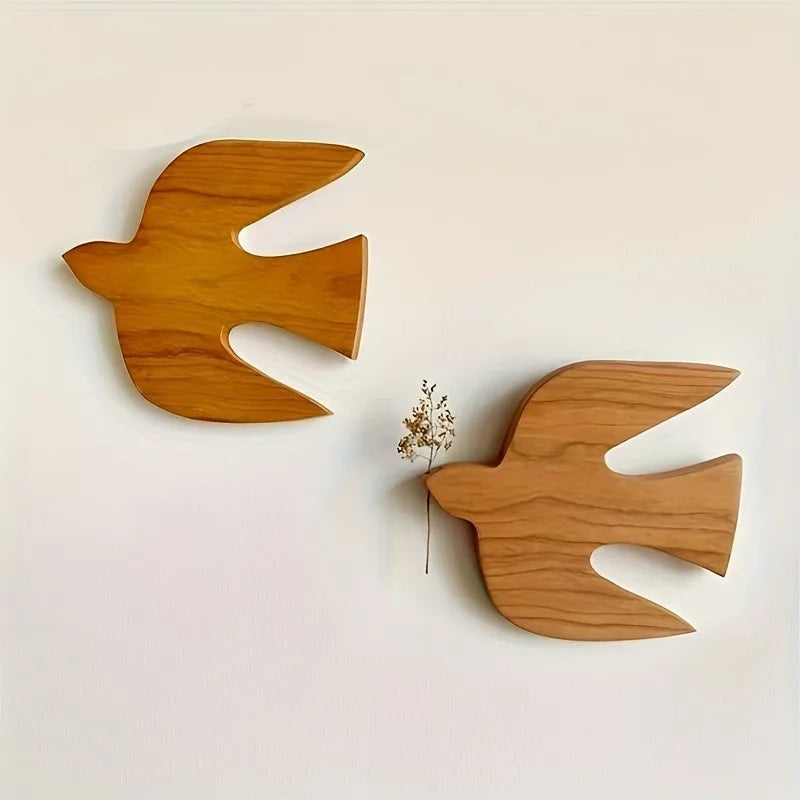 2pcs/set Wooden Swallow Wall Decor Handmade Craft Hanging Ornament Home Living Room Bedroom Wall Art Pendant