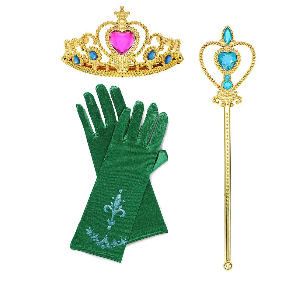 Girl Princess Costume Accessories Gloves Wand Crown Jewelry Set Princess Wig Braid Princess Dress Costume Cosplay Accessories