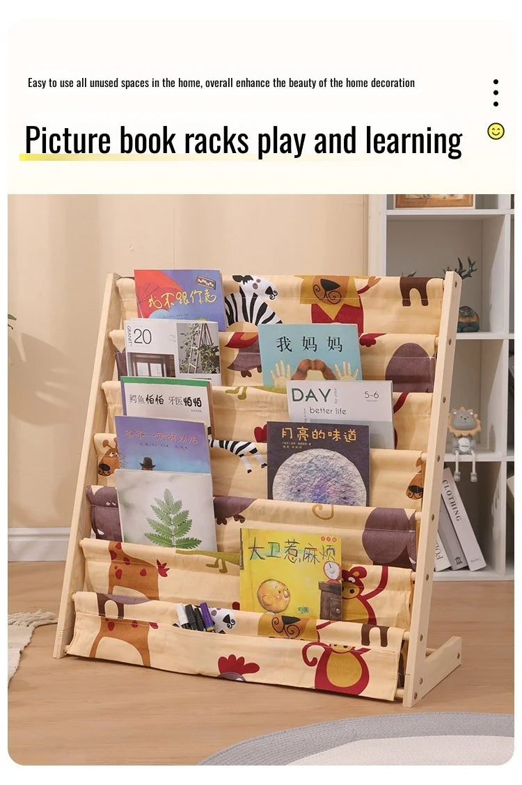Home Multitier Solid Wood Reading Bookshelf Removable Floor Storage Bookshelf Children's Picture Book Organizer Storage Bookcase
