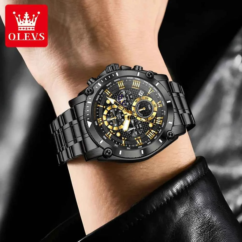 OLEVS Watches Man 3689 Multifunctional Sports Quartz Watch 30m Waterproof Luminous Date Mens Watch Original Business Brand