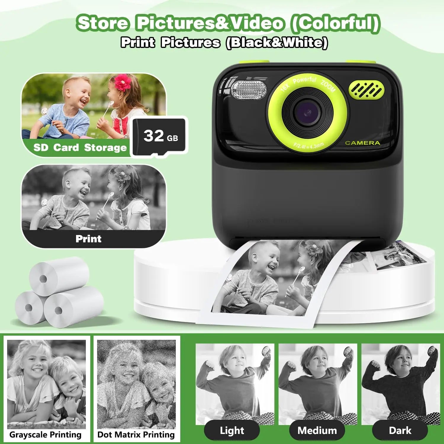 Kids Instant Print Camera, Birthday Gifts for Boys and Girls, Kids Digital Camera Toys, 1080P HD Video, Boy Gifts/Girl Gifts