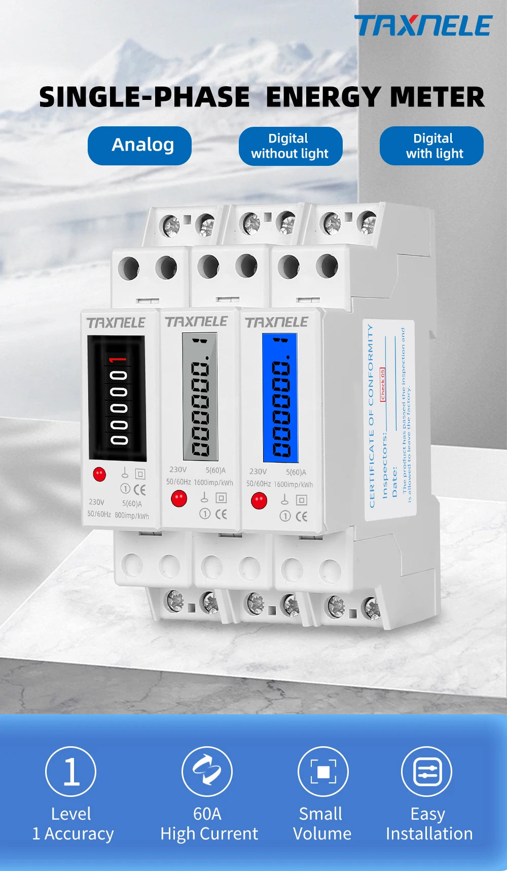 18mm Single Phase 1P 2 Wire Digital Wattmeter Power Consumption Analog Energy Meter kWh AC 230V 50Hz LCD Electric Din Rail Mount