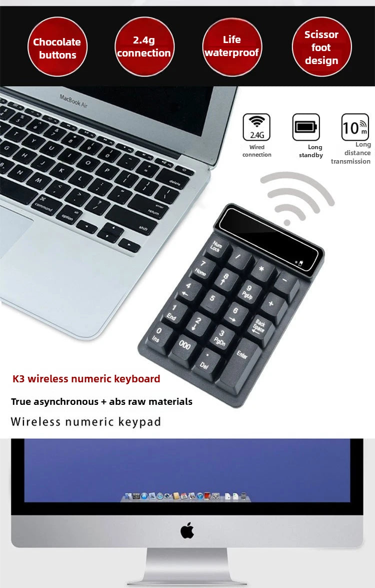 2.4GHz Wireless Wired Keyboard Bluetooth Mini USB Numeric Keypad 19 Keys Number Pad Numpad Receiver for Accounting Laptop PC