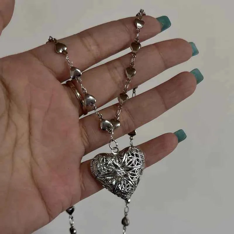 Romantic Heart Locket Pendant Openable Female Silver Color Stainless Steel Photo Frame Charm Necklace for Women Men Jewelry Gift