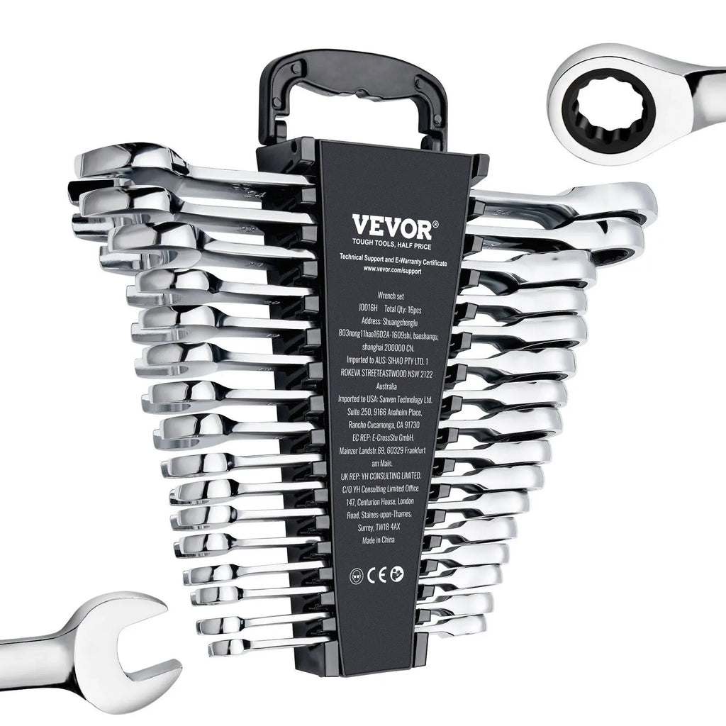 16 Piece Metric Combination Wrench Set 8 Mm to 24 Mm Chrome Finish Carbon Steel Industrial Grade