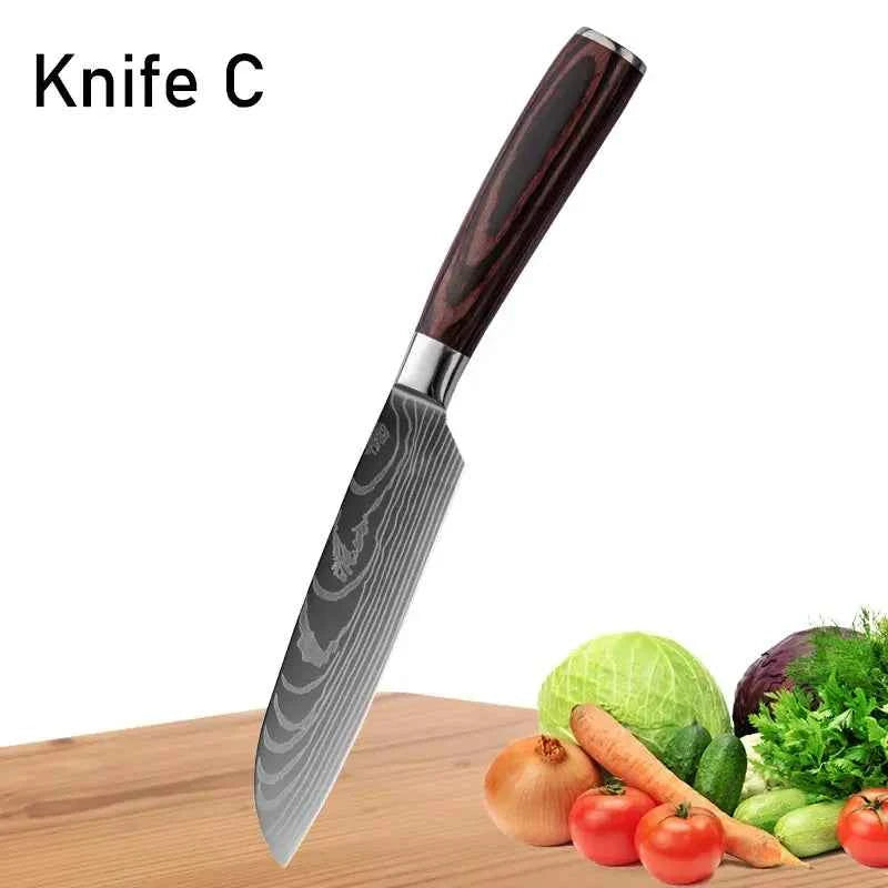 WXCOO Chef Knife Japanese Kitchen Knives Set Professional Laser Damascus Pattern Stainless Steel Meat Cleaver Slicer Knife