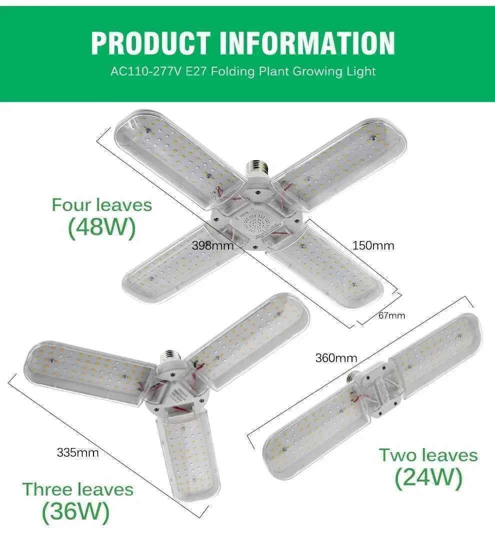 24/36/48W Fan Leaf Foldable LED Grow Light Full Spectrum E27 Plant Growing Light Phytolamp Bulb Indoor Plants Flower Seedling