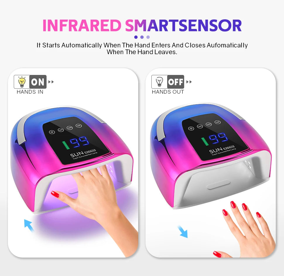 200W UV Nail Lamp 48 LEDs Nail Dryer Machine with LCD Screen Rechargeable Manicure Lamp for Curing All Nails Gel Nail Art Tools