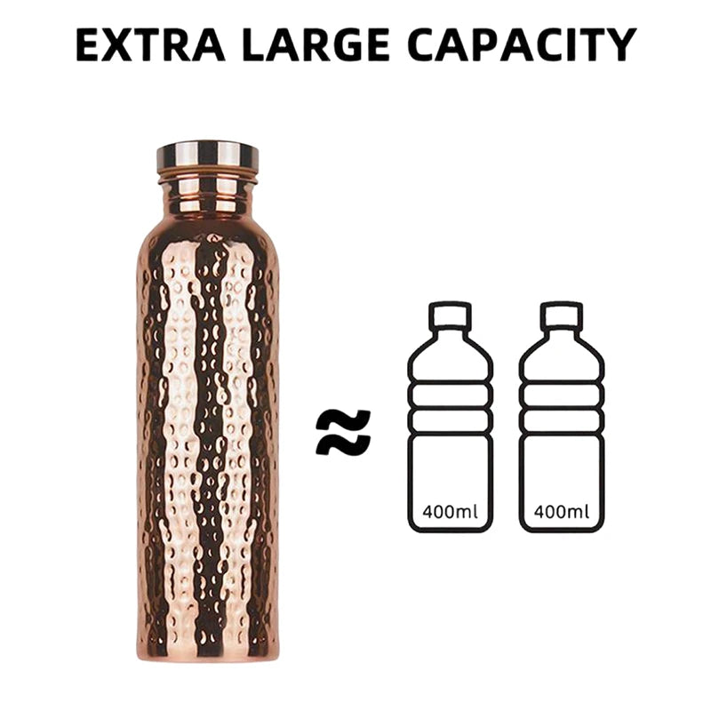 800ML Electroplated Copper Water Bottle One-Click Open Lid Anti-Slip Hammer Pattern Bottle Sports Water Bottle