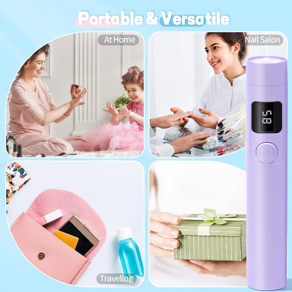 YIKOOLIN Portable Handheld UV Nail Lamp LED Mini Nail Dryer with LCD Screen USB for Gel Nails USB Rechargeable Nail Light