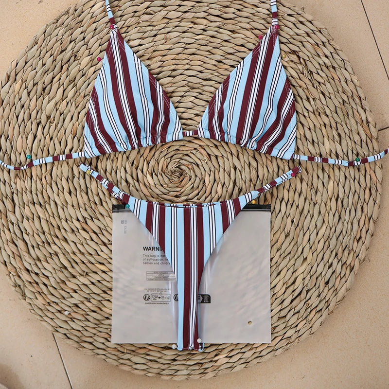 Micro Bikinis 2026 New Swimwear Women Swimsuit Sexy Brazilian Bikini Set Stripe Print Beachwear Bathing Suit Biquini Female