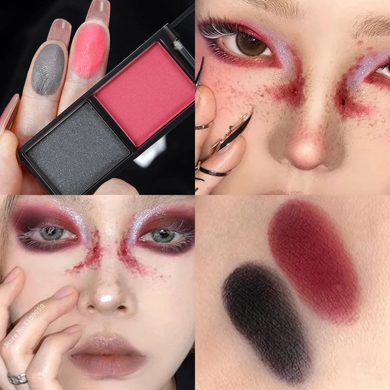 Two-color Black Red Eyeshadow Palette Multifunctional Makeup Palette Silky Matte Blood Red Eyeliner Silkworm Lower Shadow Makeup